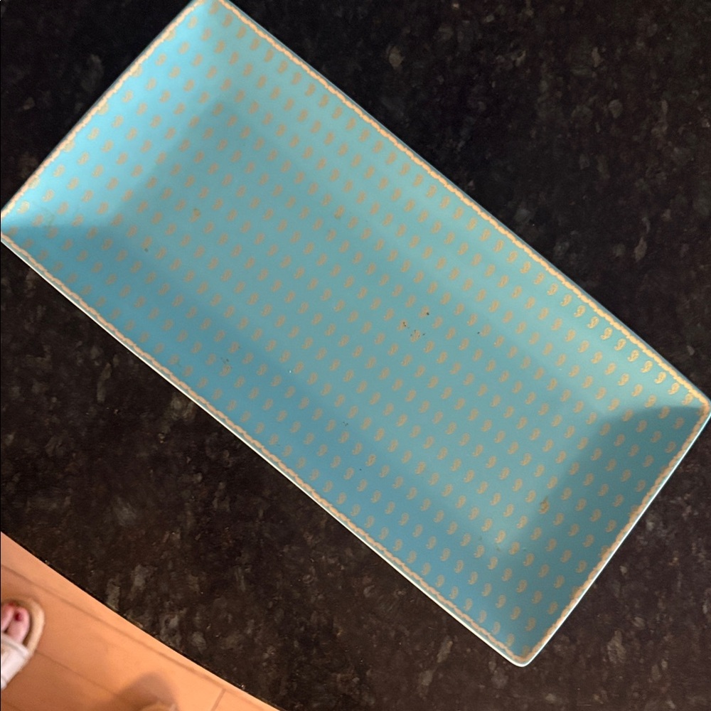 Williams Sonoma Aqua Platter with gold paisley